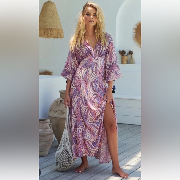 Free People Mirage Paisley Maxi Dress Long Sleeve Boho Tassel Size 0 - Picture 2 of 16